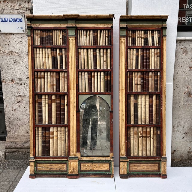 19th Century Trompe L'oeil Panels in Wood, Mirror and Leather, England, Set of 2 For Sale - Image 6 of 18
