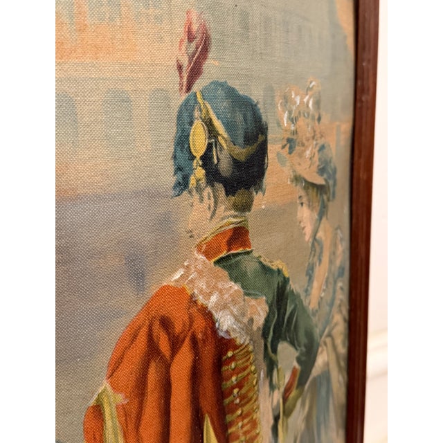 19th Century Napoleon III Style Three-Panel Painted Canvas Fireplace Screen For Sale - Image 13 of 15