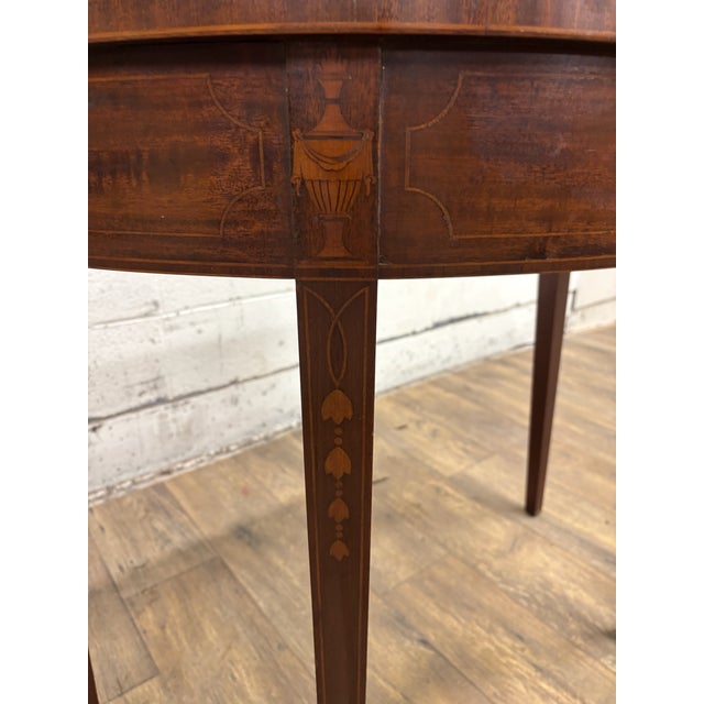 Vintage Federal Hepplewhite Georgian Style Inlaid Demilune Flip Top Game Table For Sale In Kansas City - Image 6 of 16
