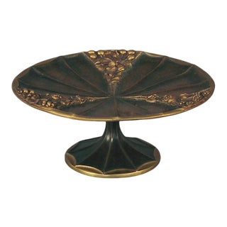 Late 19th Century French Bronze Art Nouveau Compote with Gold Decorations, Signed LeRoyer For Sale