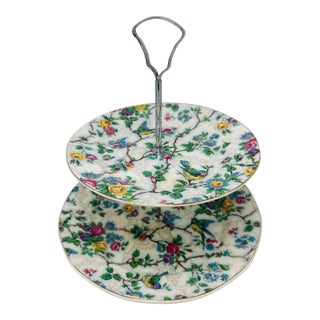 Vintage English Ceramic Two Tier Servicing Stand For Sale