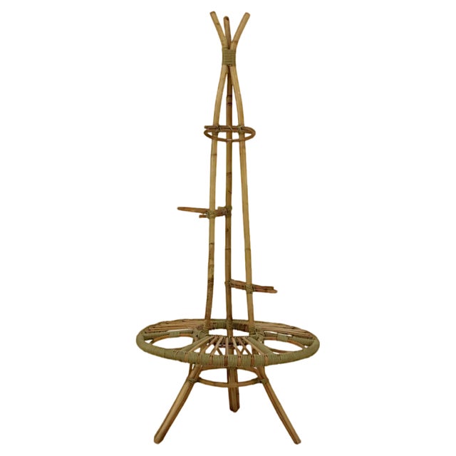 Mid-Century Rattan Flower Stand, 1960s For Sale