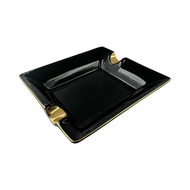 Vintage Mid-Century Art Deco Style Black and Gold Cigar Ashtray For Sale - Image 9 of 13