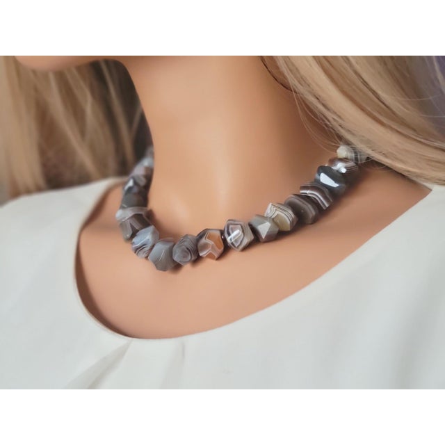Botswana Agate Garnet Necklace With Fire Agate Clasp For Sale In Cleveland - Image 6 of 7