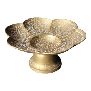 Vintage Etched Brass Footed Bowl, Made in India For Sale