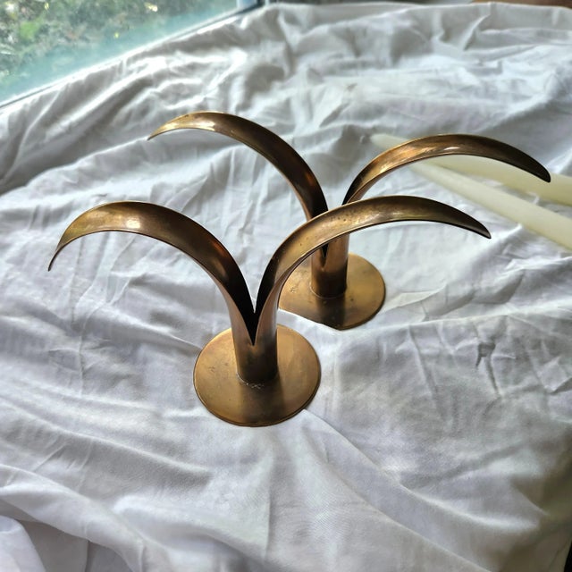 Pair of Vintage 1950s Yastad Metall Mid-Century Brass Candlestick Holders For Sale In Miami - Image 6 of 12