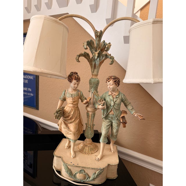 Figurative Vintage L&f Moreau Dual Lamp Collection Francaise Sculpture Figural Lamp Foundry Mark. Rare. For Sale - Image 3 of 15