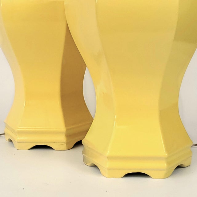Metal Lamps Ginger Jar Pair Yellow For Sale - Image 7 of 10