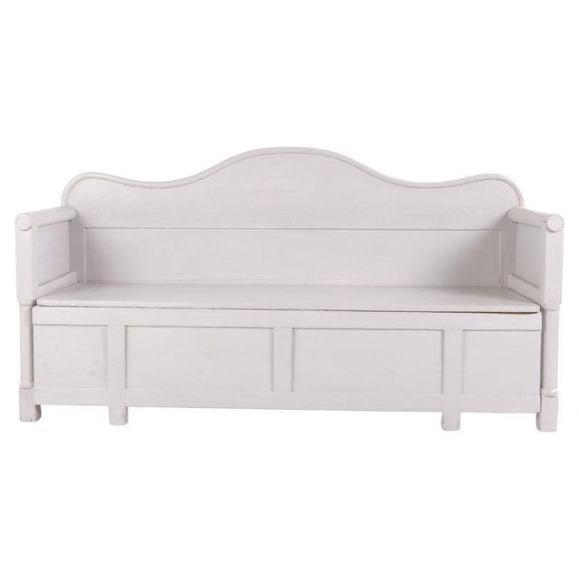 Antique Swedish Bench in Grey Painted Pine with Storage, 1900s For Sale - Image 11 of 11