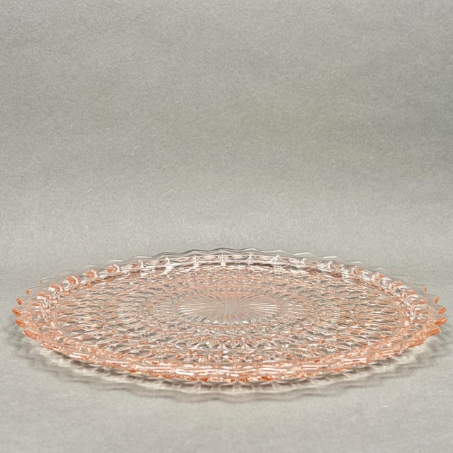 Pink Vintage Pink Jeannette Glass “Windsor Diamond” Platter or Cake Plate For Sale - Image 8 of 9