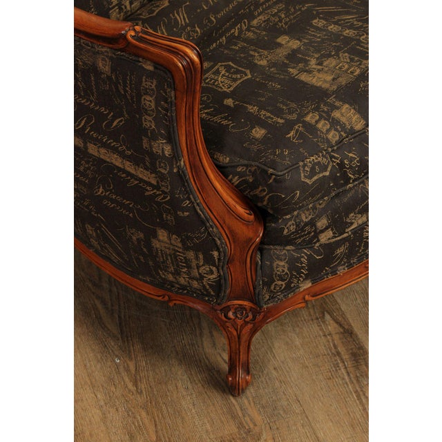 Brown 1930's French Louis XV Style Carved Barrel Bergere Armchair For Sale - Image 8 of 12
