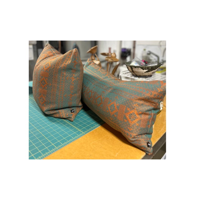 Textile Set of Artisan Nomad Wool Neo-Folk Tribal Throw Pillow, Handworked Locally Chicago For Sale - Image 7 of 7