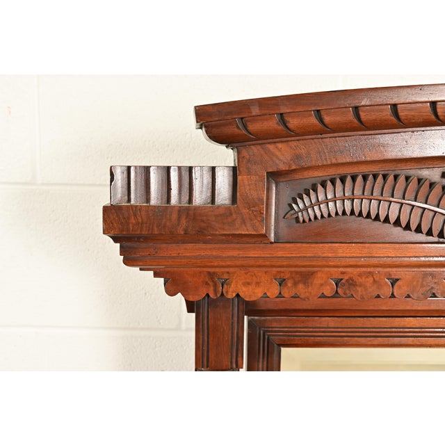 Brown Herter Brothers Style Antique Eastlake Victorian Carved Burled Walnut Marble Top Dresser With Mirror, Circa 1880s For Sale - Image 8 of 17