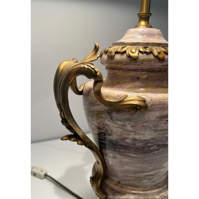 Mid 19th Century Large Louis XV style lamp in marble and decorated with decorative bronze For Sale - Image 10 of 12