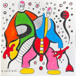 Guardians of the Spark — Small Abstract Figurative Drawing (8 X 8 In, 2025) For Sale