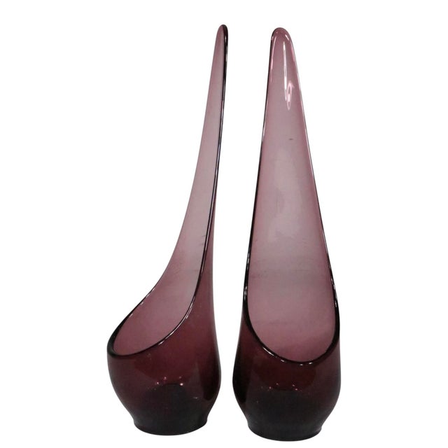 Pair of Mid 20th Century Purple Viking Glass Company Taperglow Glass Candlesticks For Sale - Image 10 of 11