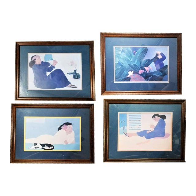 1980s "Women of Hawaii" Serigraph Art Prints by Pegge Hopper - Set of 4 For Sale