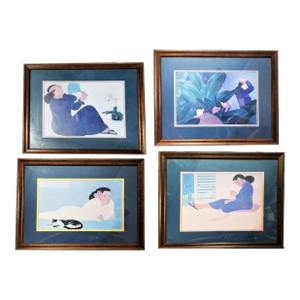 1980s "Women of Hawaii" Serigraph Art Prints by Pegge Hopper - Set of 4
