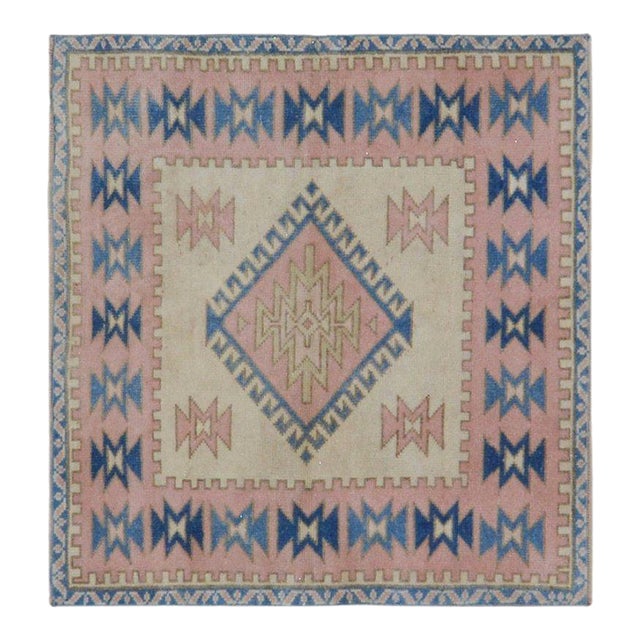 Vintage Turkish Anatolian Knotted Wool Rug, 3'7''x3'6'' For Sale