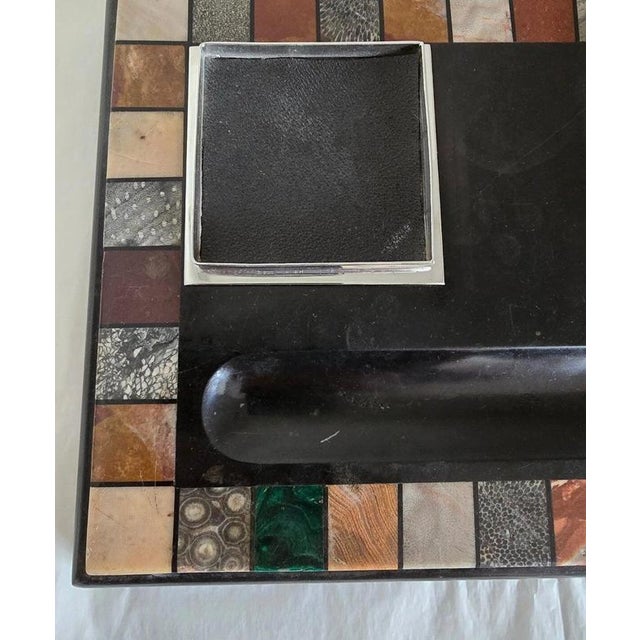Antique Victorian Ashford Black Marble Pietra Dura Twin Inkwell Stand, 1865 For Sale - Image 11 of 18