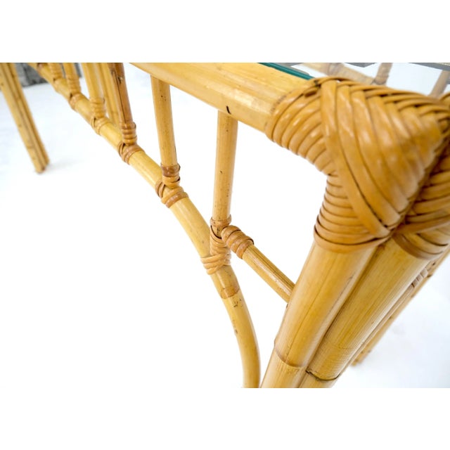 Bamboo Frame Glass Top Console Table w/ Figurative Brass Supports For Sale - Image 6 of 13