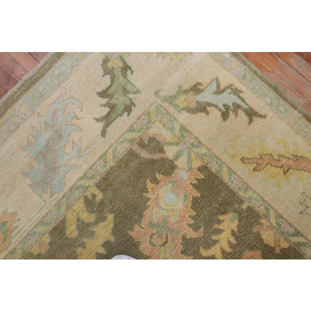 Textile Vintage Traditional Green Brown Oushak Rug - 7'11" x 9'6" For Sale - Image 7 of 9