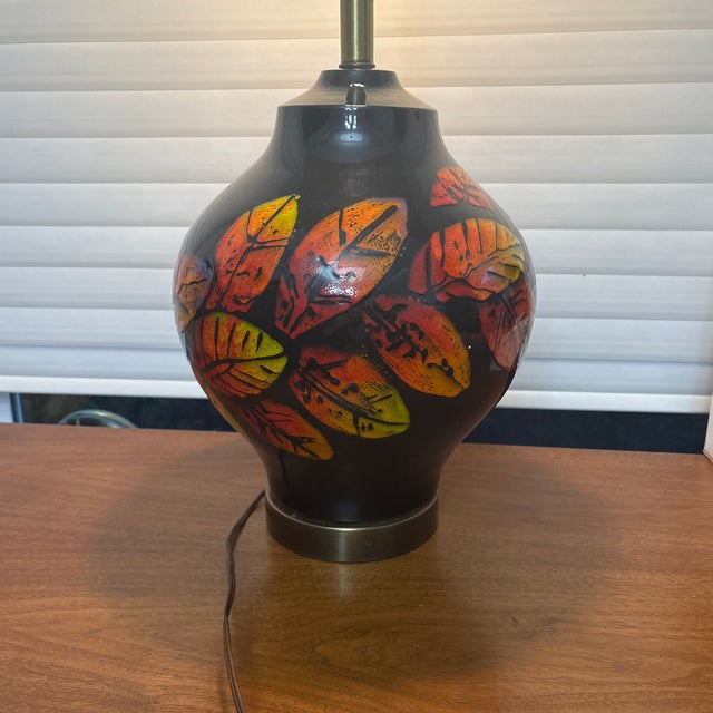 1940s 1940s Gorgeous Moorcroft Pottery Black Vase With Orange and Yellow Lamp Attributed to William Moorcroft. For Sale - Image 5 of 6