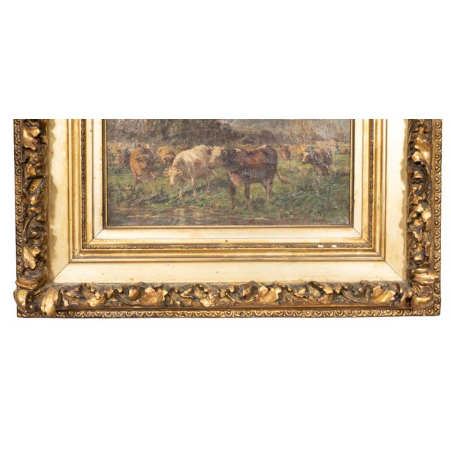 Wood Oil on Canvas Painting of Cows by Raymond Desvarreux For Sale - Image 7 of 8