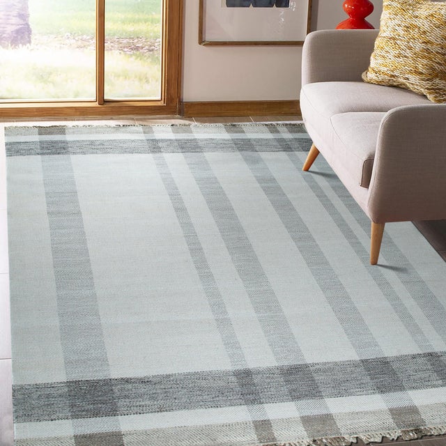 Light Gray 8x10 Giselle Serene Multicolor Kilim Geometric Modern Flatweave Wool Carpet Rug For Sale - Image 8 of 9