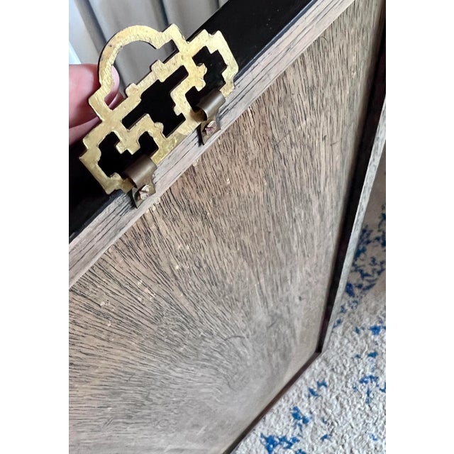 1960s Mother of Pearl Wall Panel Lacquered Black Lotus Flower Elephant Leg Vase For Sale - Image 12 of 12