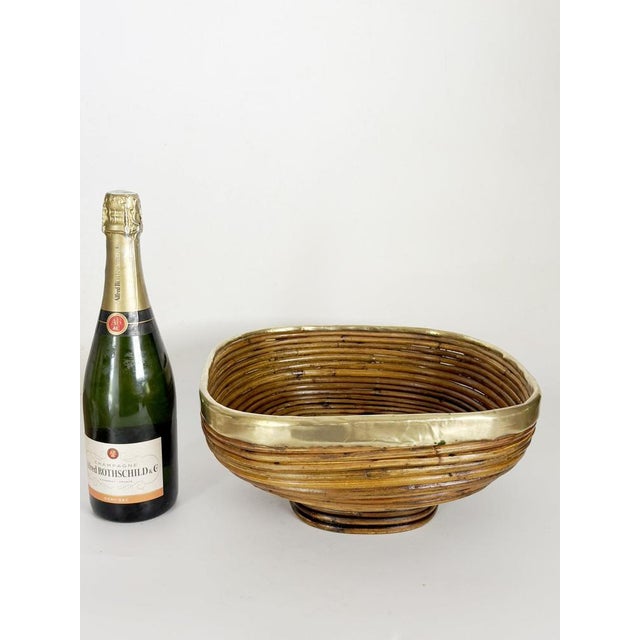 Wicker and Brass Fruit Basket, France, 1960s For Sale - Image 3 of 12