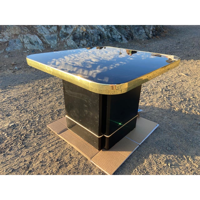Postmodern Side End Coffee Table With Mirror Top & Black Lacquered Pedestal Base For Sale - Image 13 of 15