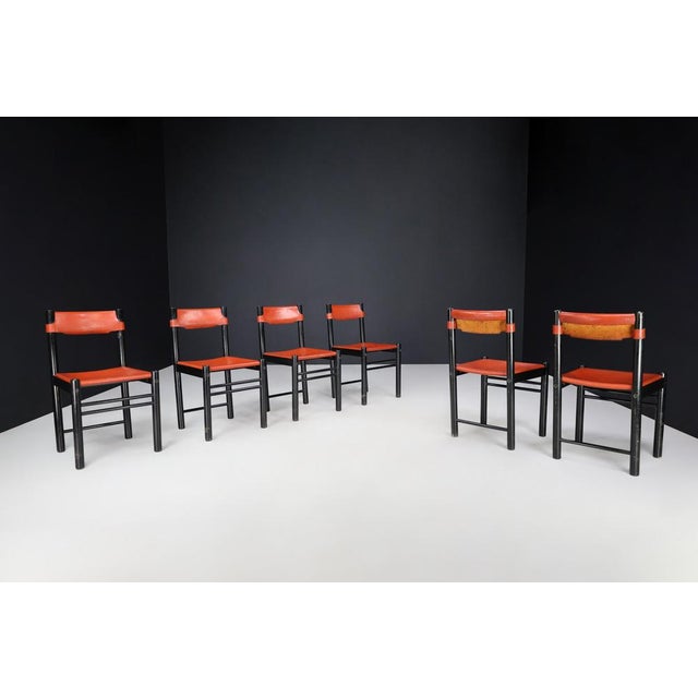 Ibisco Dining Chairs with Patinated Cognac Leather, Italy, 1970s, Set of 6 For Sale - Image 11 of 14