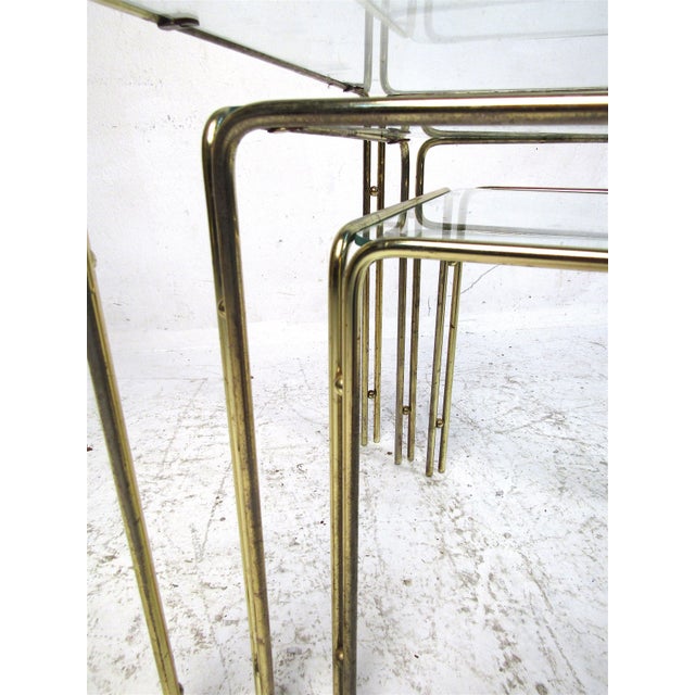 Mid-Century Modern Mid 20th Century Brass Nesting Tables - 3 Pieces For Sale - Image 3 of 12