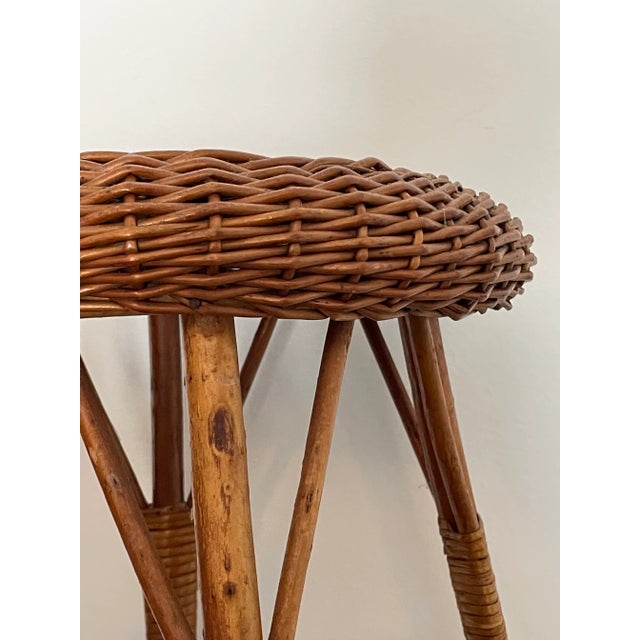 Wood 1980s Bamboo and Wicker Stool Style of Tony Paul and Franco Albini For Sale - Image 7 of 11