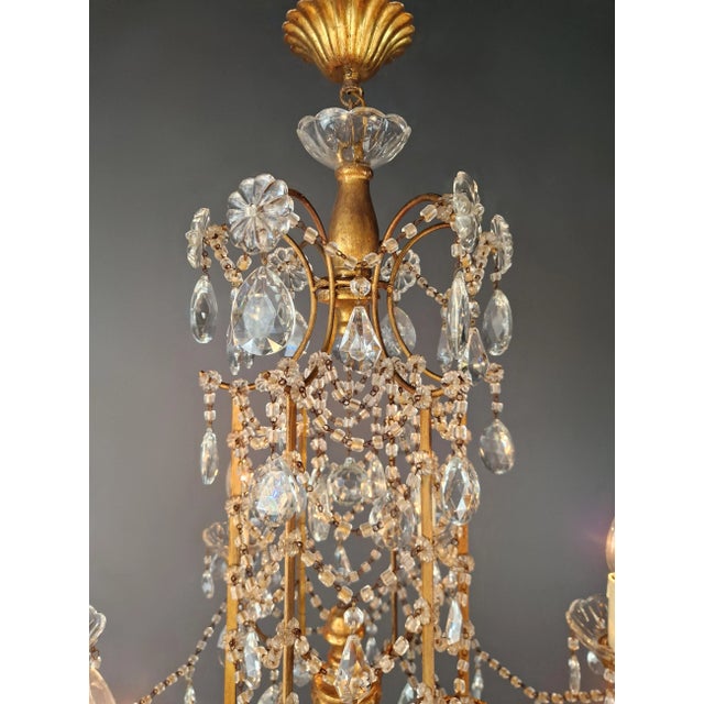 Gilded Iron and Crystal Chandelier Italian Louis XVI Style Antique Neoclassical For Sale - Image 11 of 14