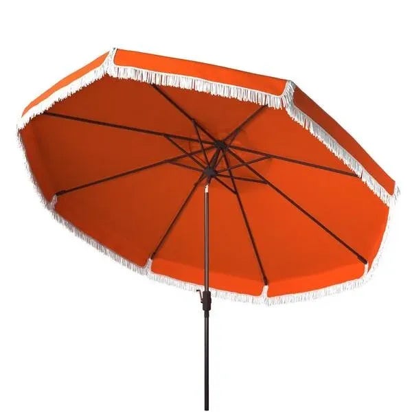 Contemporary Milan Fringe 9ft Crank Outdoor Push Button Tilt Umbrella - Orange For Sale - Image 3 of 5