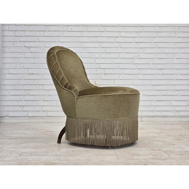 Danish Easy Chair in Green Furniture Velour, 1960s For Sale - Image 16 of 16