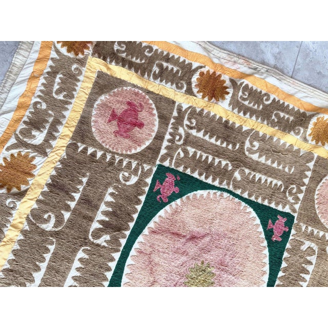 Suzani Tribal Textile - Neutral Tan Samarkand Embroidery For Sale - Image 4 of 7