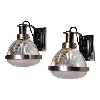Vintage English Industrial Chrome and Glass Sconces - Pair For Sale