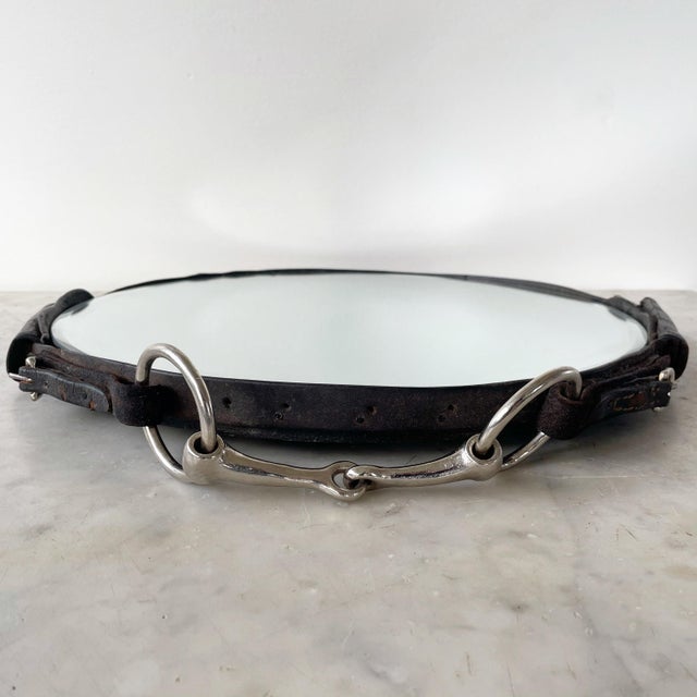 Round Mirror With a Leather Horse Bridle and Bit Trim Chairish