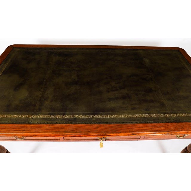 Antique Victorian 6 Drawer Oak Partners Writing Table Desk C1850 19th Century For Sale - Image 4 of 18