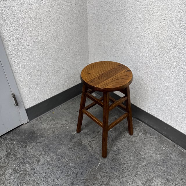 Traditional Round Wooden Stool, Vintage For Sale - Image 10 of 12