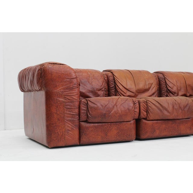 1970s Vintage Seven Modular Sofa in Cognac Leather from Salotti, Italy, 1970s, Set of 5 For Sale - Image 5 of 14