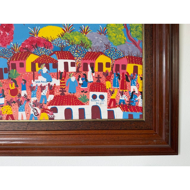 Vintage “Templo San Pedro” Folk Art Oil on Canvas Painting, Signed A. R. Dalma, Wood Framed For Sale - Image 9 of 12