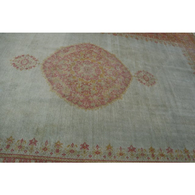 Late 19th Century Antique Turkish Green Oushak Rug 11'1" X 14'6" For Sale - Image 11 of 12