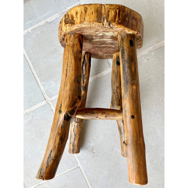 Chestnut Circa 1970 Rustic Chic Mortise & Tenon Timber Hardwood Circular Seat Stool For Sale - Image 8 of 12
