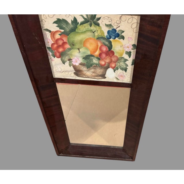 Early 20th Century Antique Empire Mahogany Ogee Mirror With Floral Basket of Fruit Theorem For Sale - Image 5 of 8