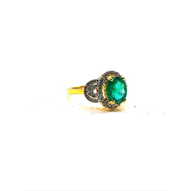 Late 20th Century Bochic “Capri” Vintage Natural Diamond & Emerald Retro Ring Set In 18K Gold & Silver For Sale - Image 5 of 11