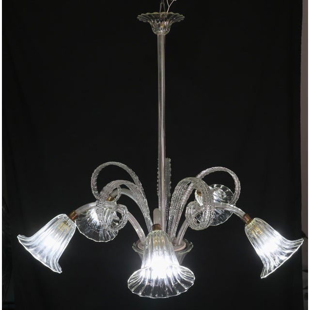 Amazing Art Decò Murano Glass Chandelier 5 Light, 1950 For Sale - Image 9 of 18